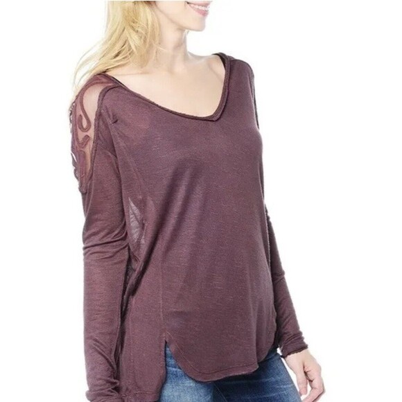Free People Size SP The Gatsby Purple Embroidered Tunic Top Boho Minimalist - Picture 3 of 13